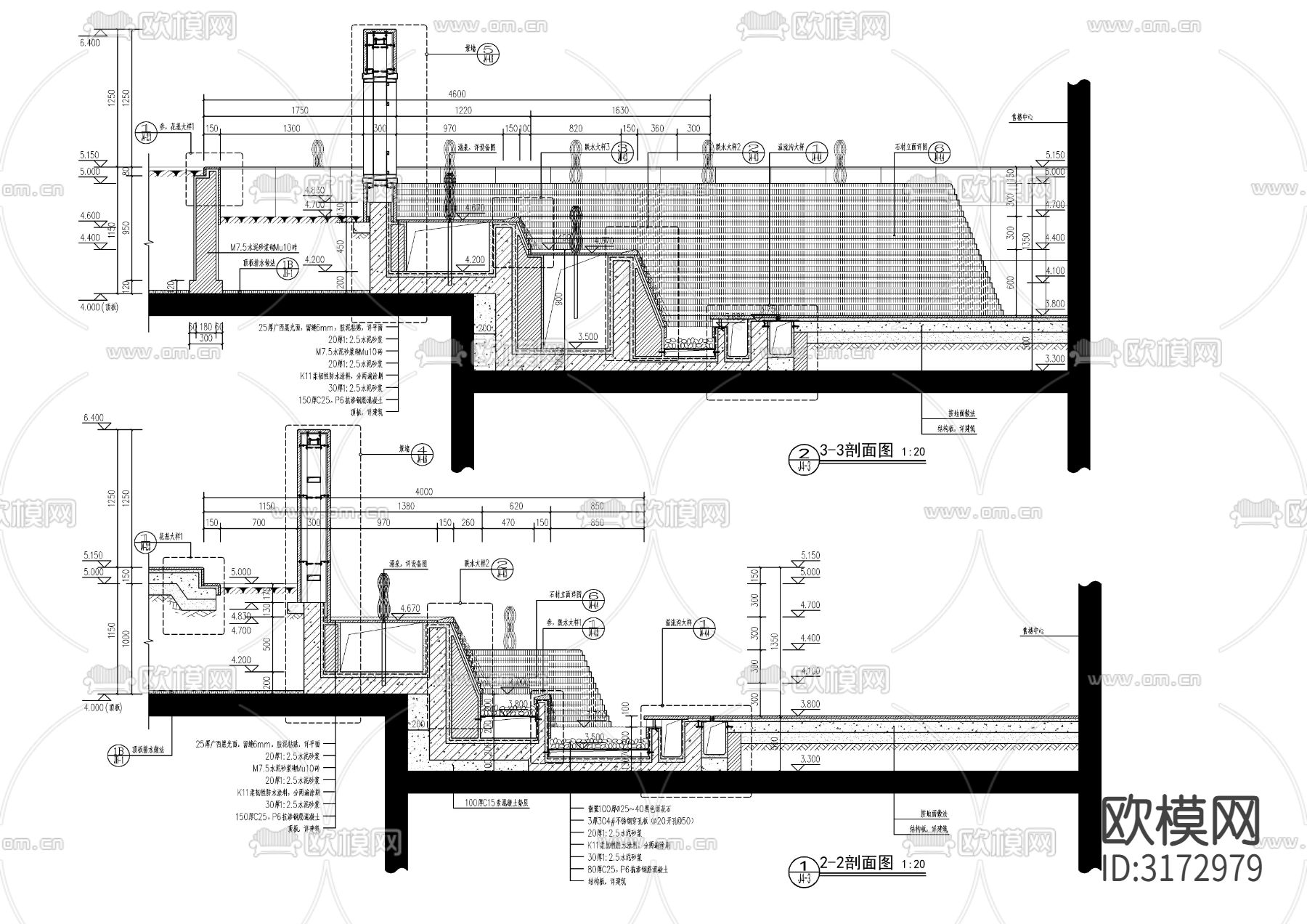 示范区镜面水景cad大样图下载（渲染图9）