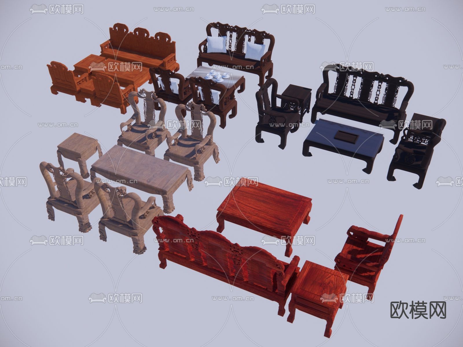 中式沙发 红木家具su模型下载（渲染图2）