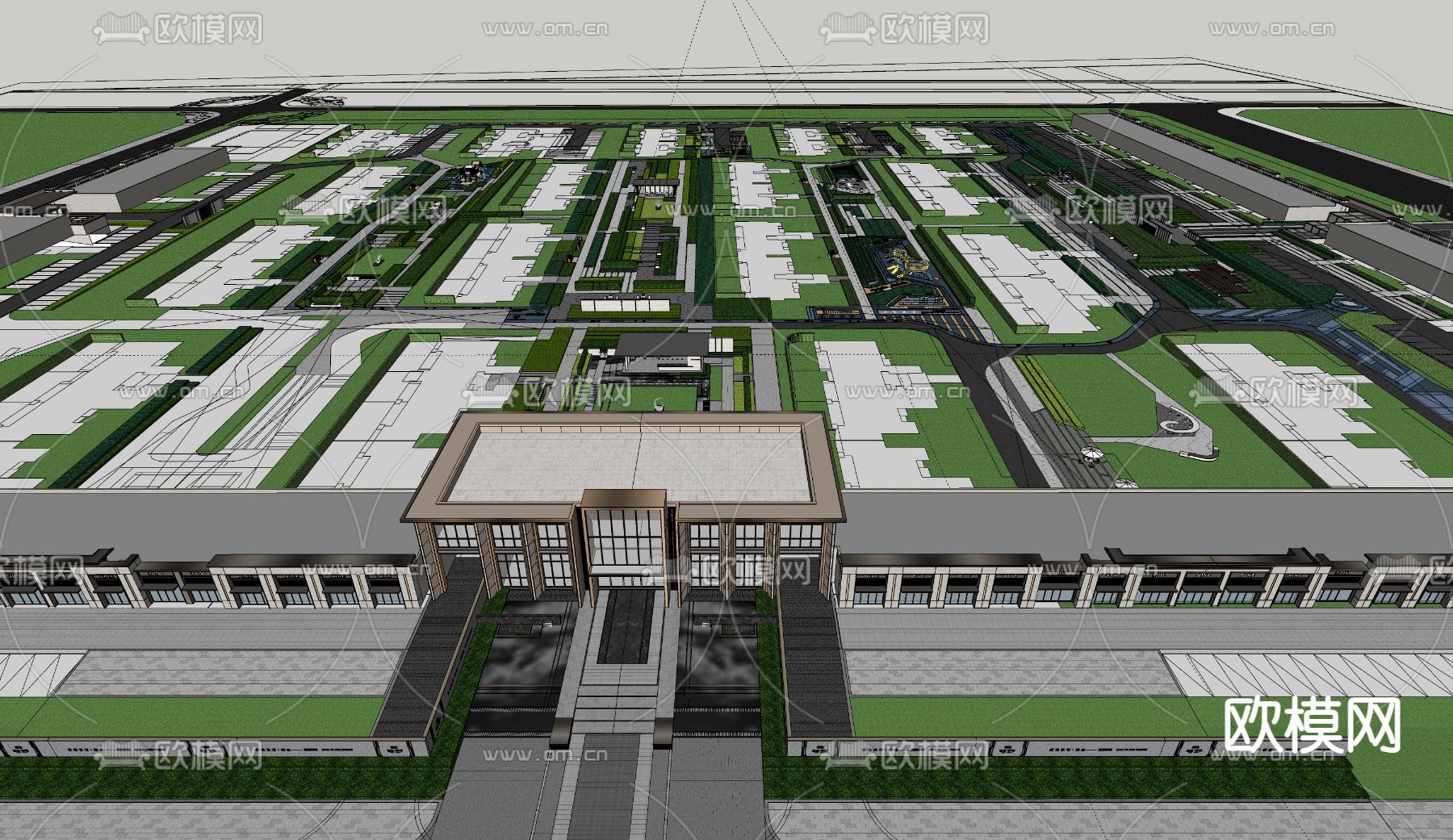 小区景观 住宅景观鸟瞰su模型下载