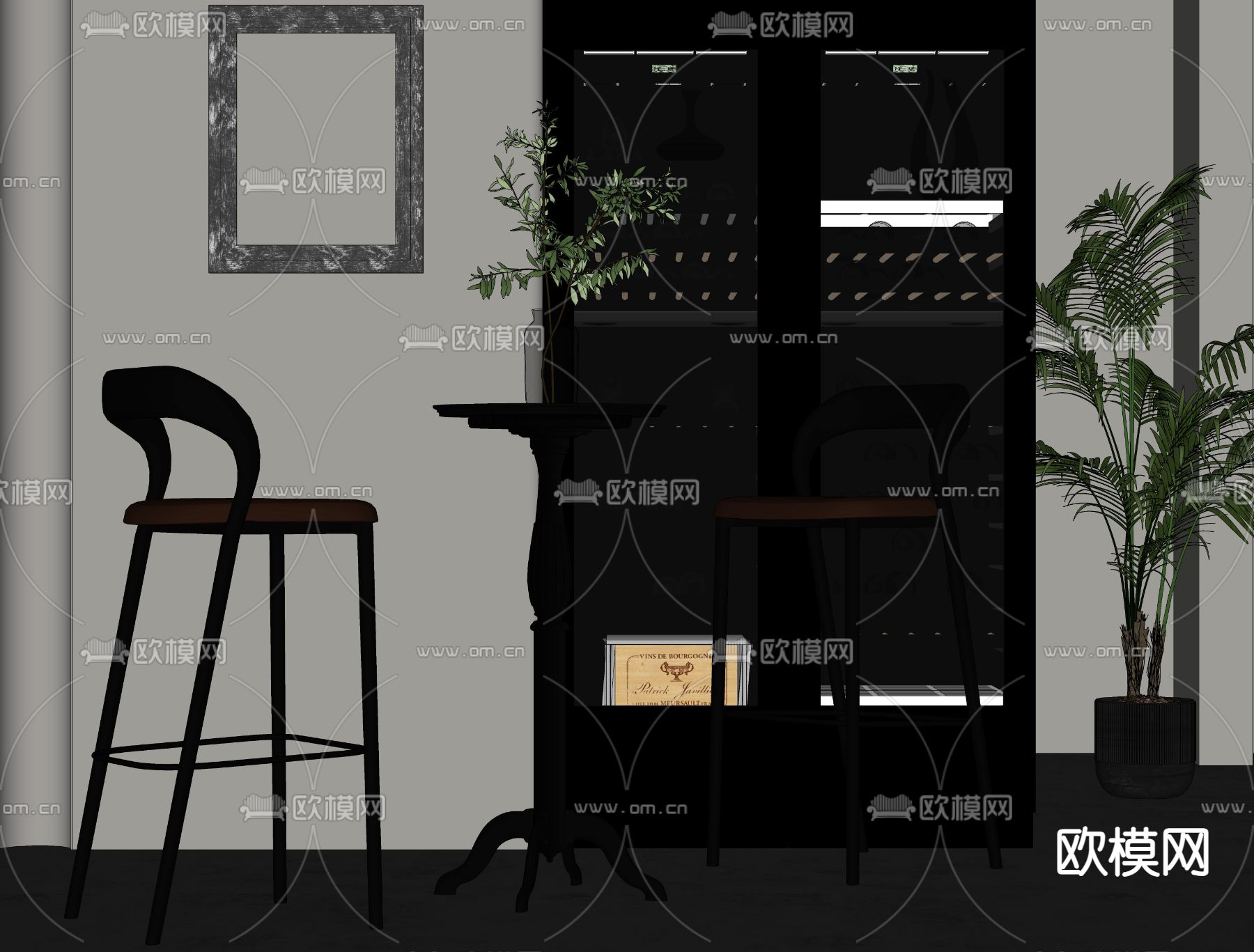 轻奢吧台椅 品酒区su模型下载（渲染图2）