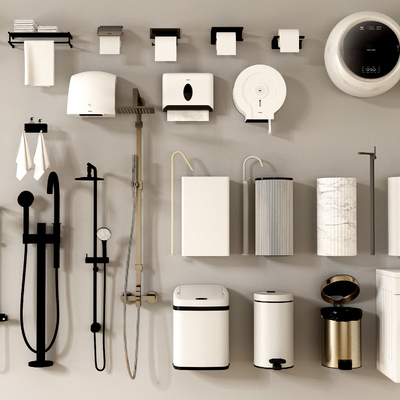  卫浴小件 花洒 垃圾桶 洗衣机 纸巾盒su模型 