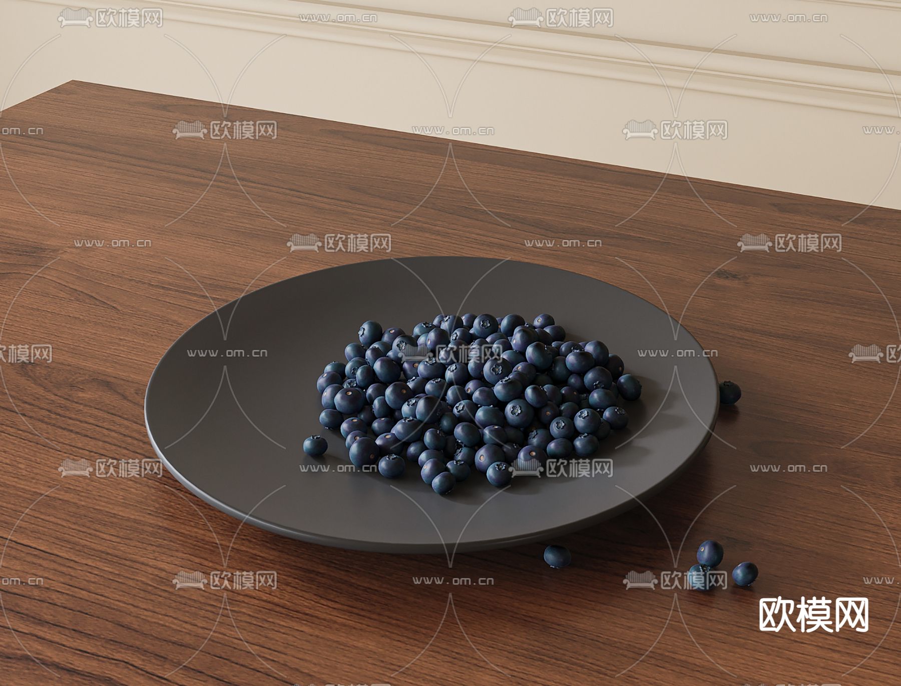 现代蓝莓 水果 果盘su模型下载（渲染图2）