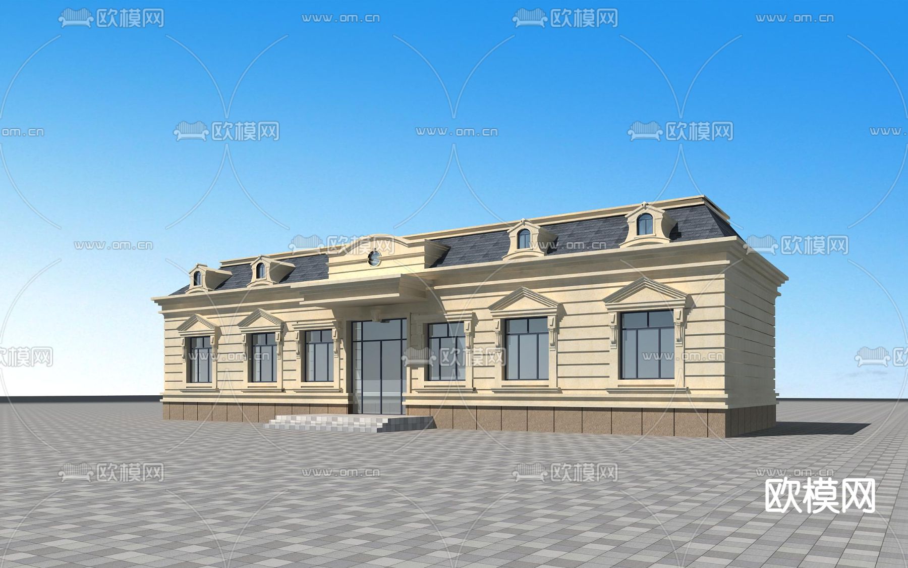 欧式平房建筑外观3d模型下载