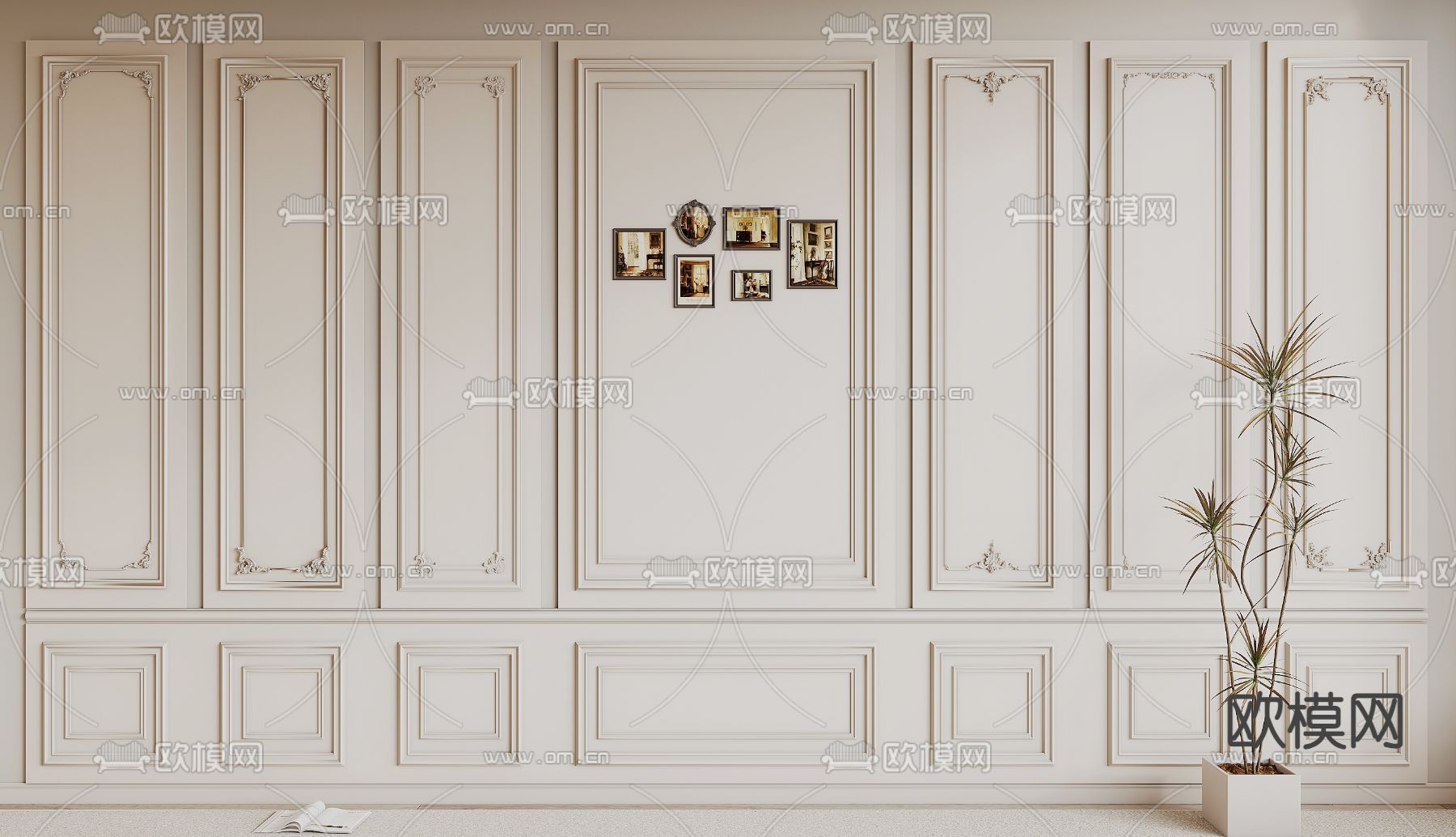 美式护墙板 雕花角线su模型下载（渲染图1）