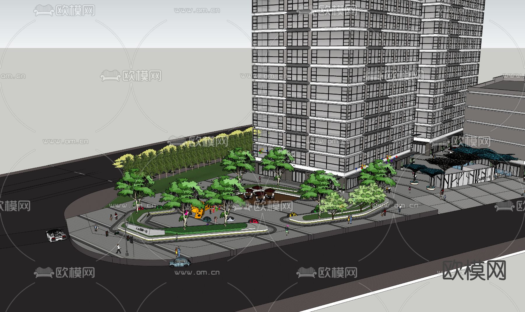 商业街 步行街su模型下载