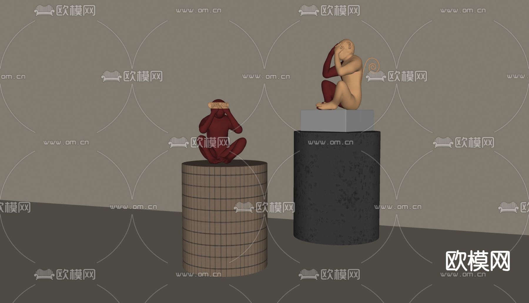 猴子雕塑 金属雕塑su模型下载（渲染图2）