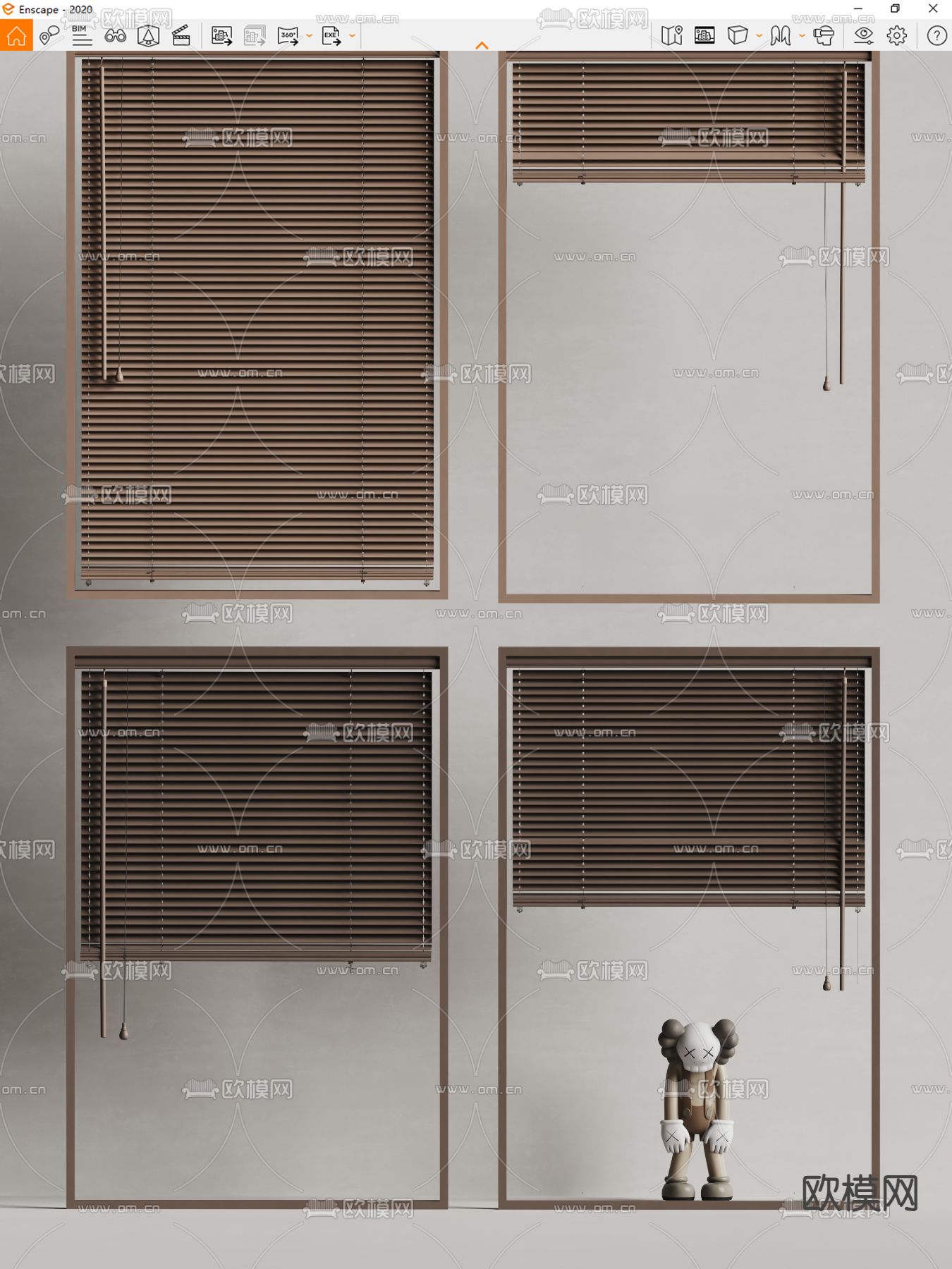 corbridge侘寂风百叶帘 实木百叶帘 kaws公仔su模型下载（渲染图3）