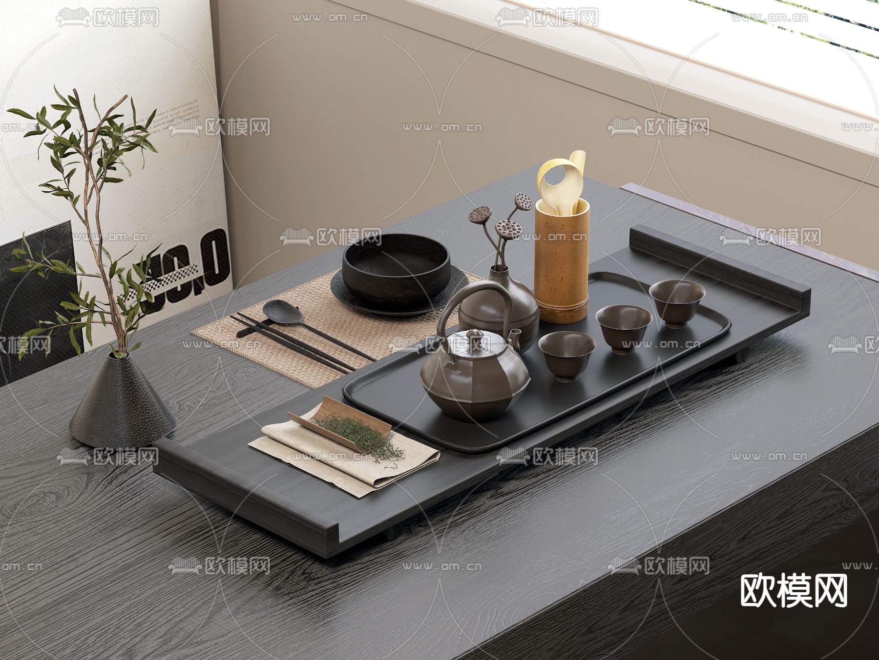 茶具 茶壶 茶杯 茶叶su模型下载（渲染图2）