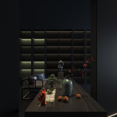  新中式装饰柜 装饰品 陶瓷su模型 