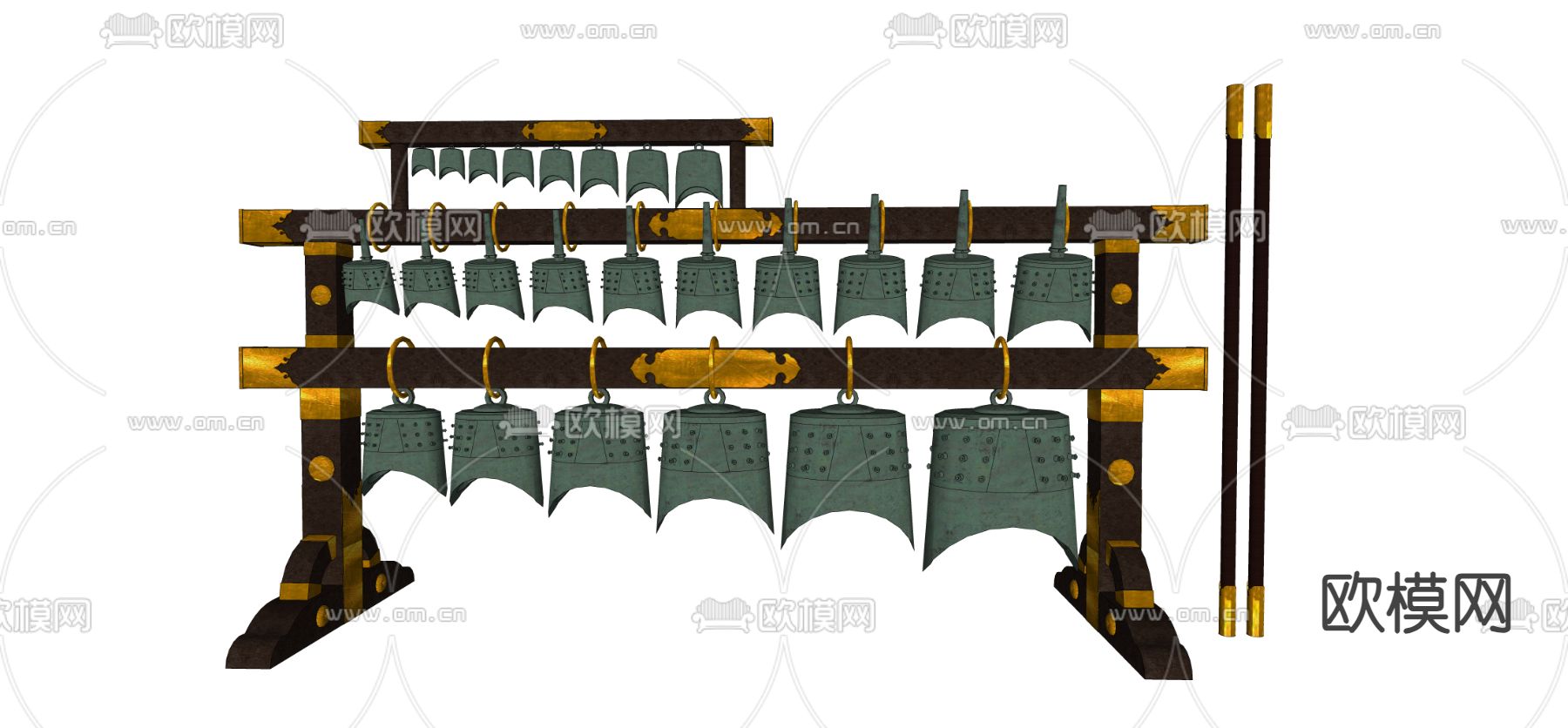 中式乐器 编钟su模型下载（渲染图1）