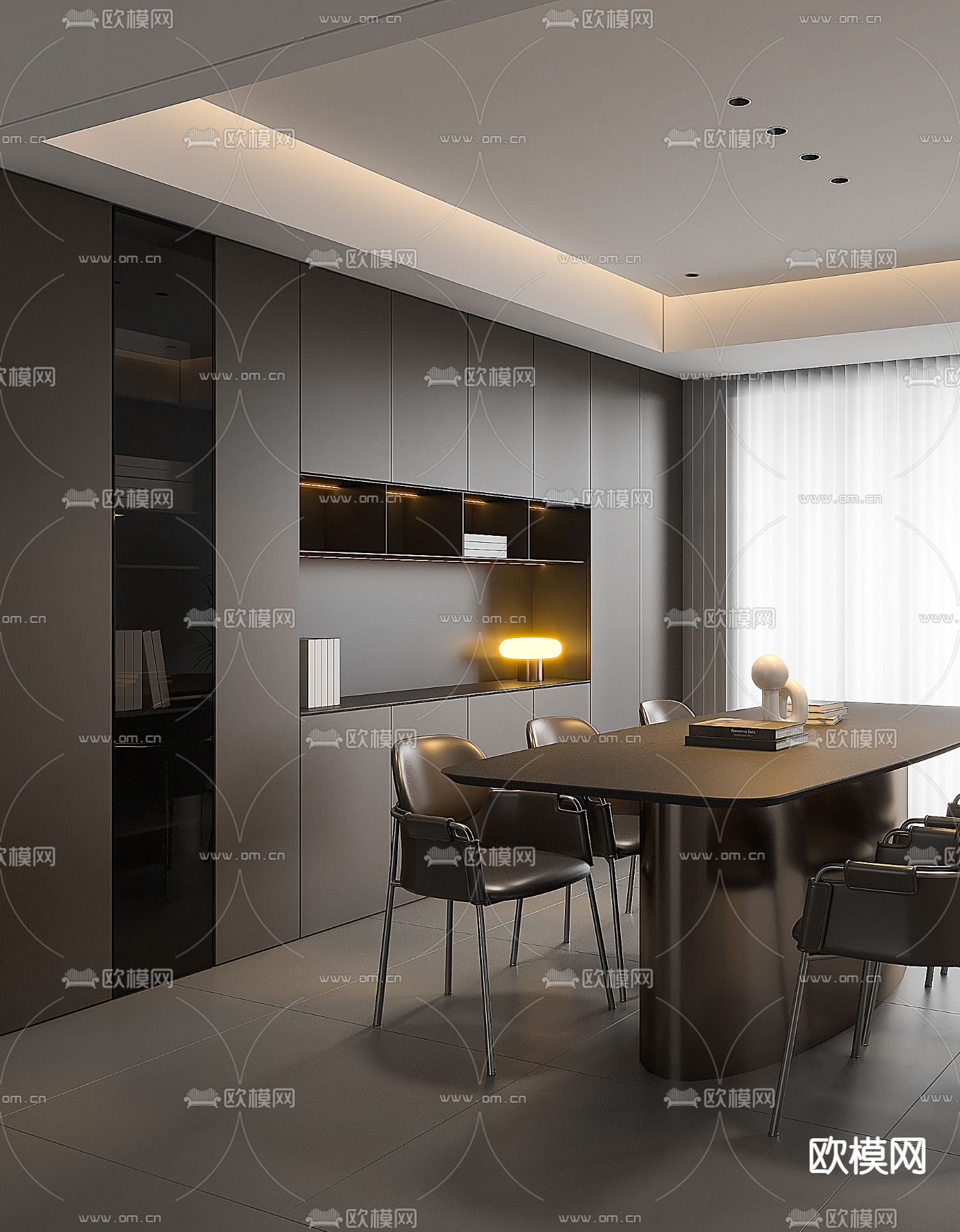 高级灰餐厅3d模型下载（渲染图2）