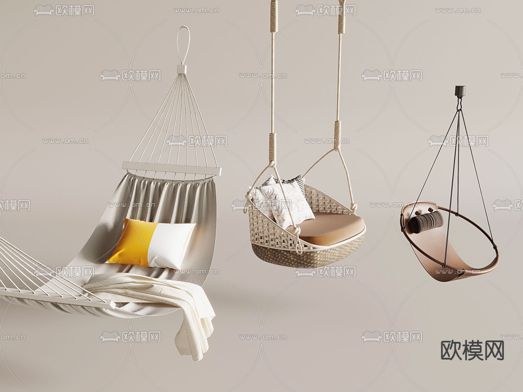 ins鸟巢吊椅 网红吊篮 阳台摇篮椅 吊床 藤椅su模型下载（渲染图1）