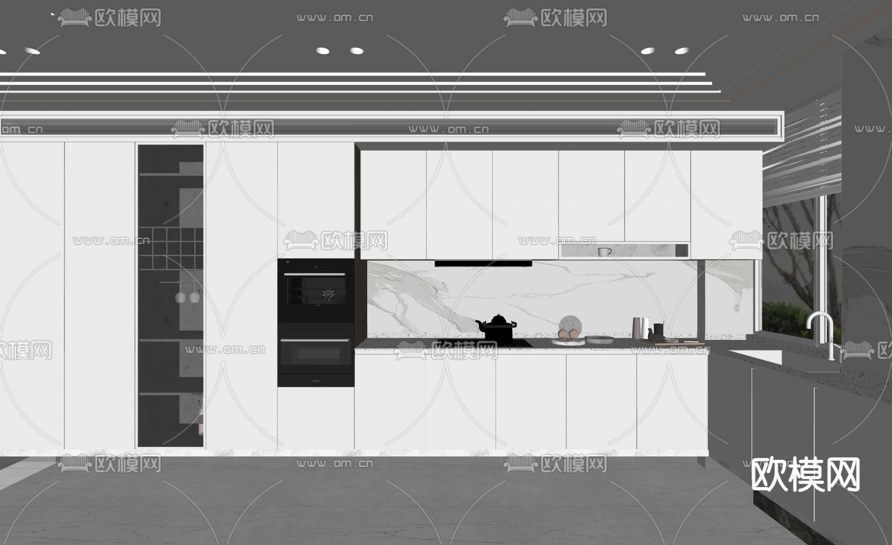 暗黑风厨房 橱柜su模型下载（渲染图1）