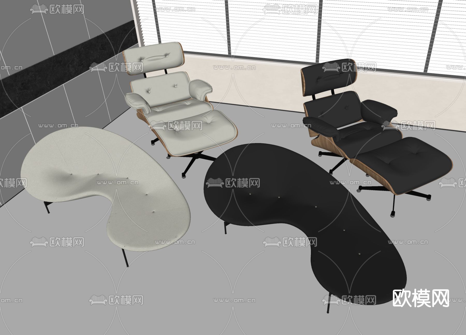 现代躺椅 扶手椅 沙发椅su模型下载（渲染图1）