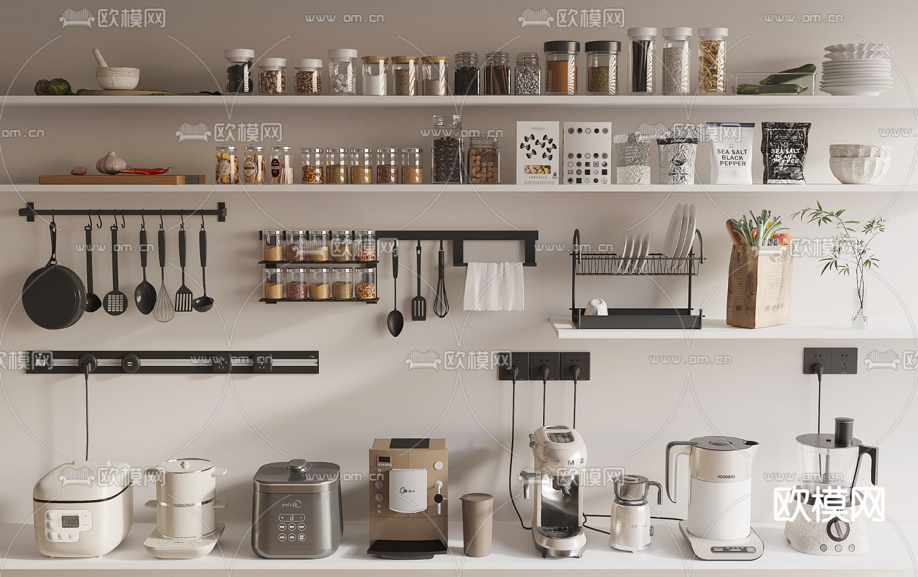 现代厨房用品3d模型下载