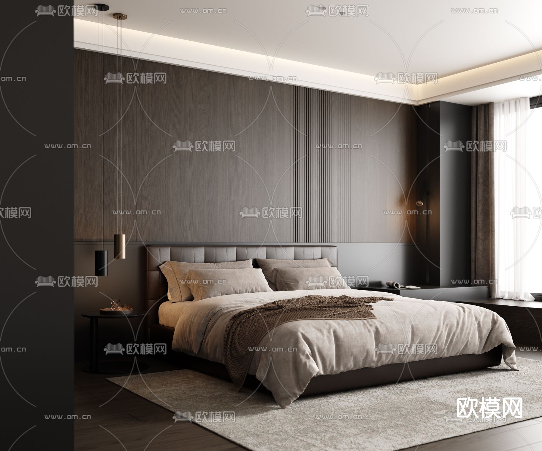 Minotti双人床su模型下载（渲染图1）