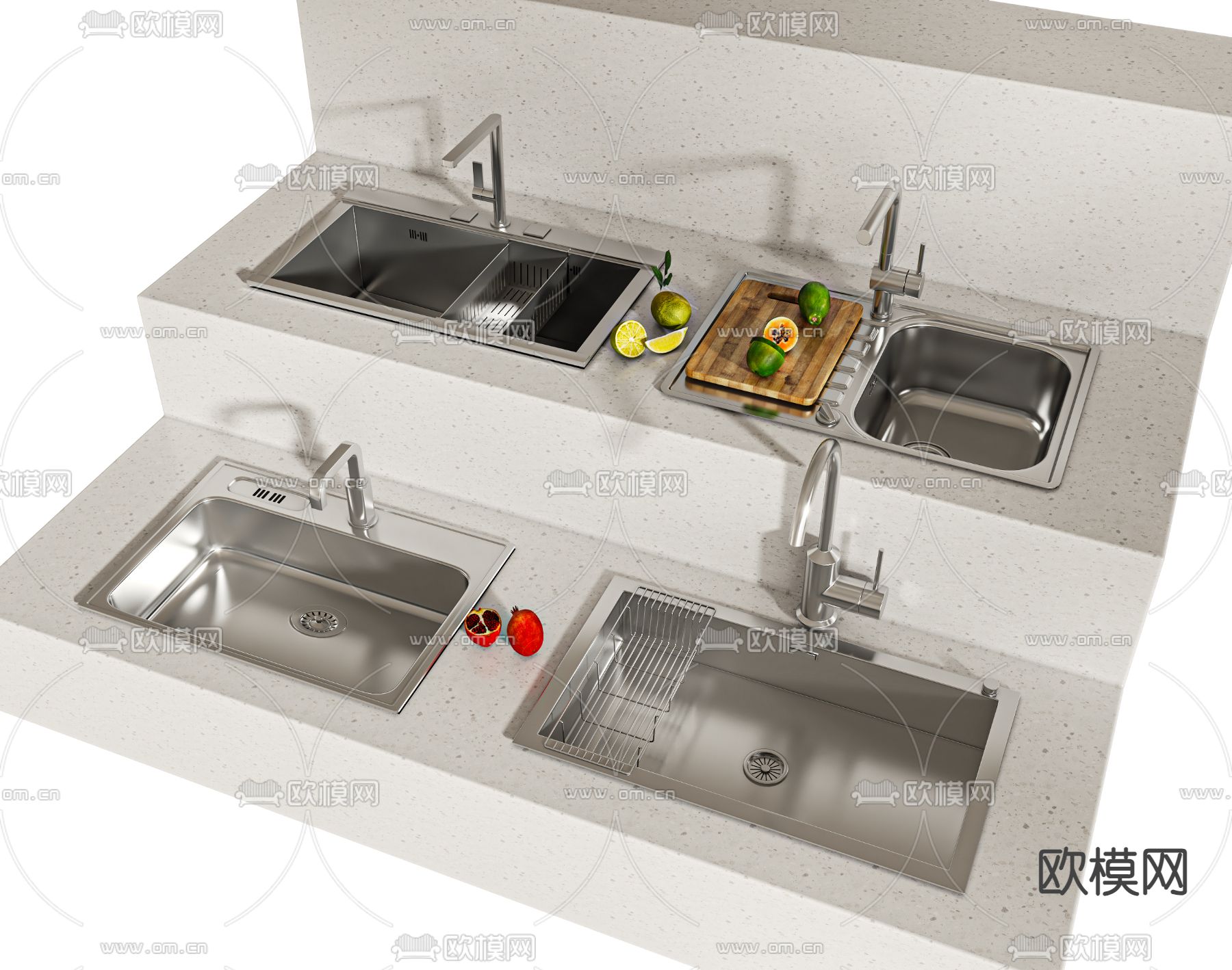 现代洗菜盆 水槽su模型下载（渲染图2）