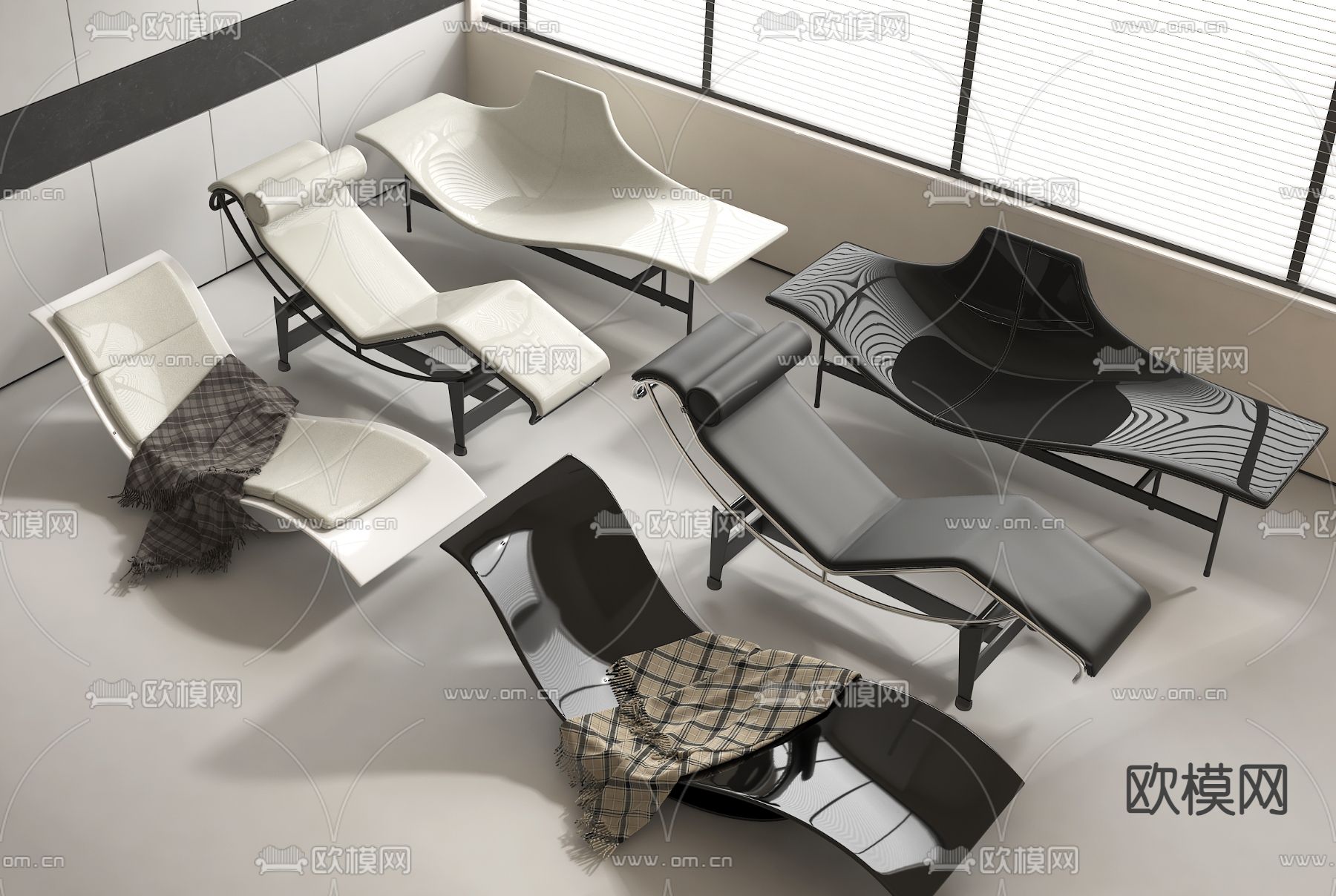 现代躺椅 扶手椅 贵妃榻su模型下载（渲染图2）