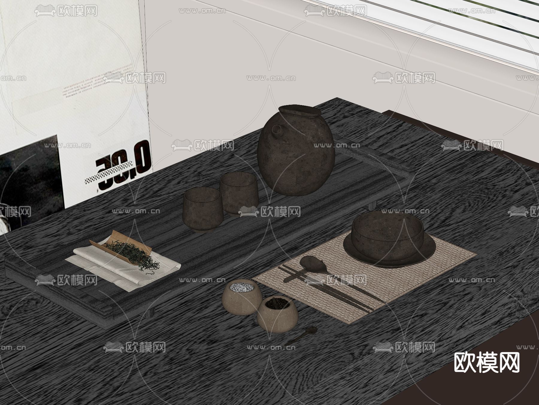 茶具 茶壶 茶杯 茶叶 茶叶罐su模型下载（渲染图1）