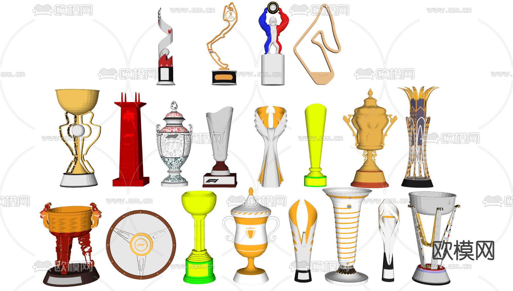 现代荣誉奖杯 奖牌奖章 奖杯su模型下载（渲染图1）