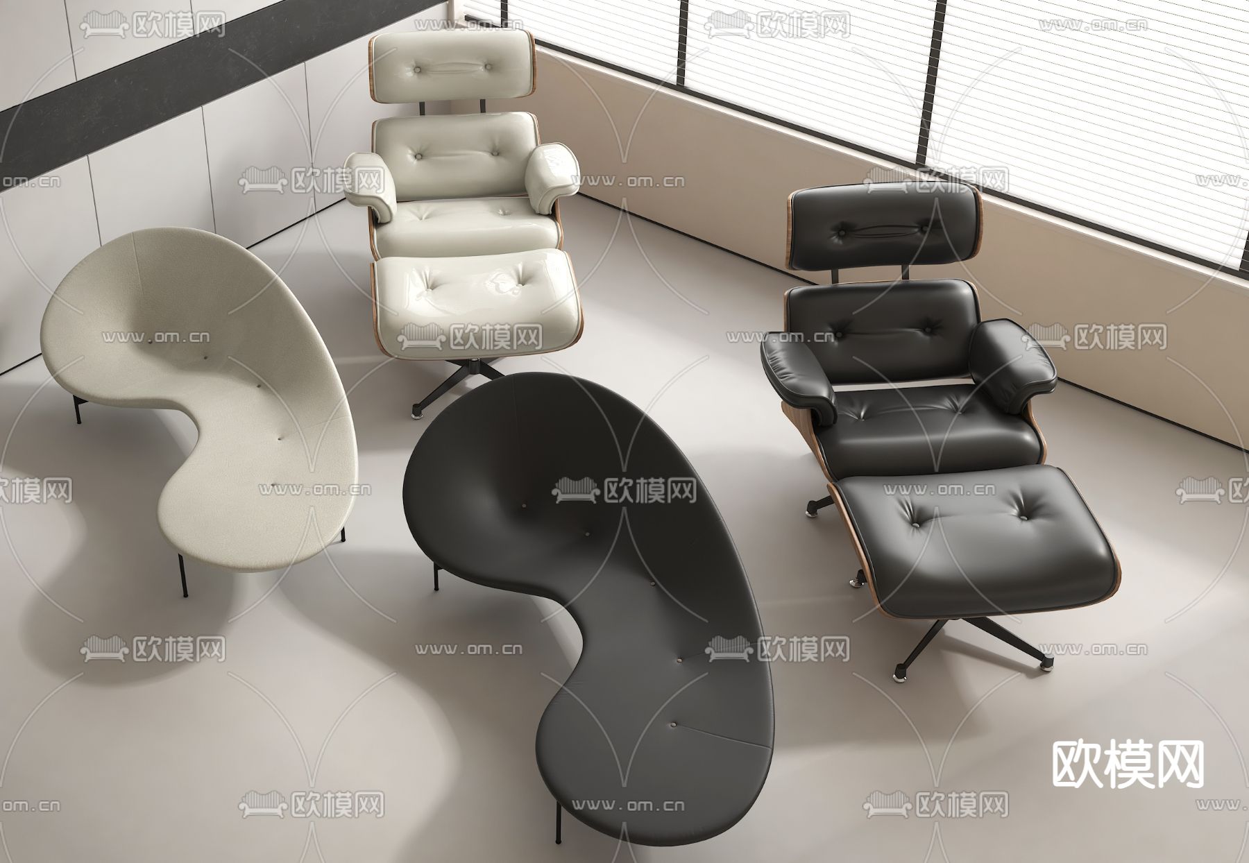 现代躺椅 扶手椅 沙发椅su模型下载（渲染图2）