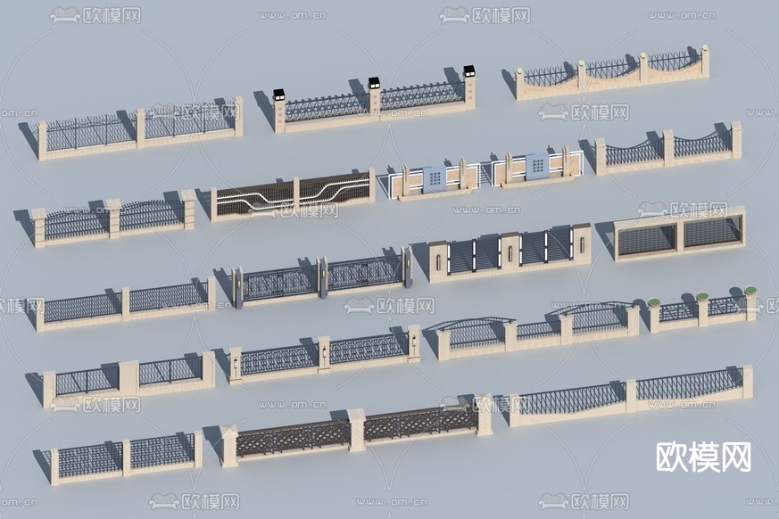 铁艺护栏 围墙 栏杆3d模型下载