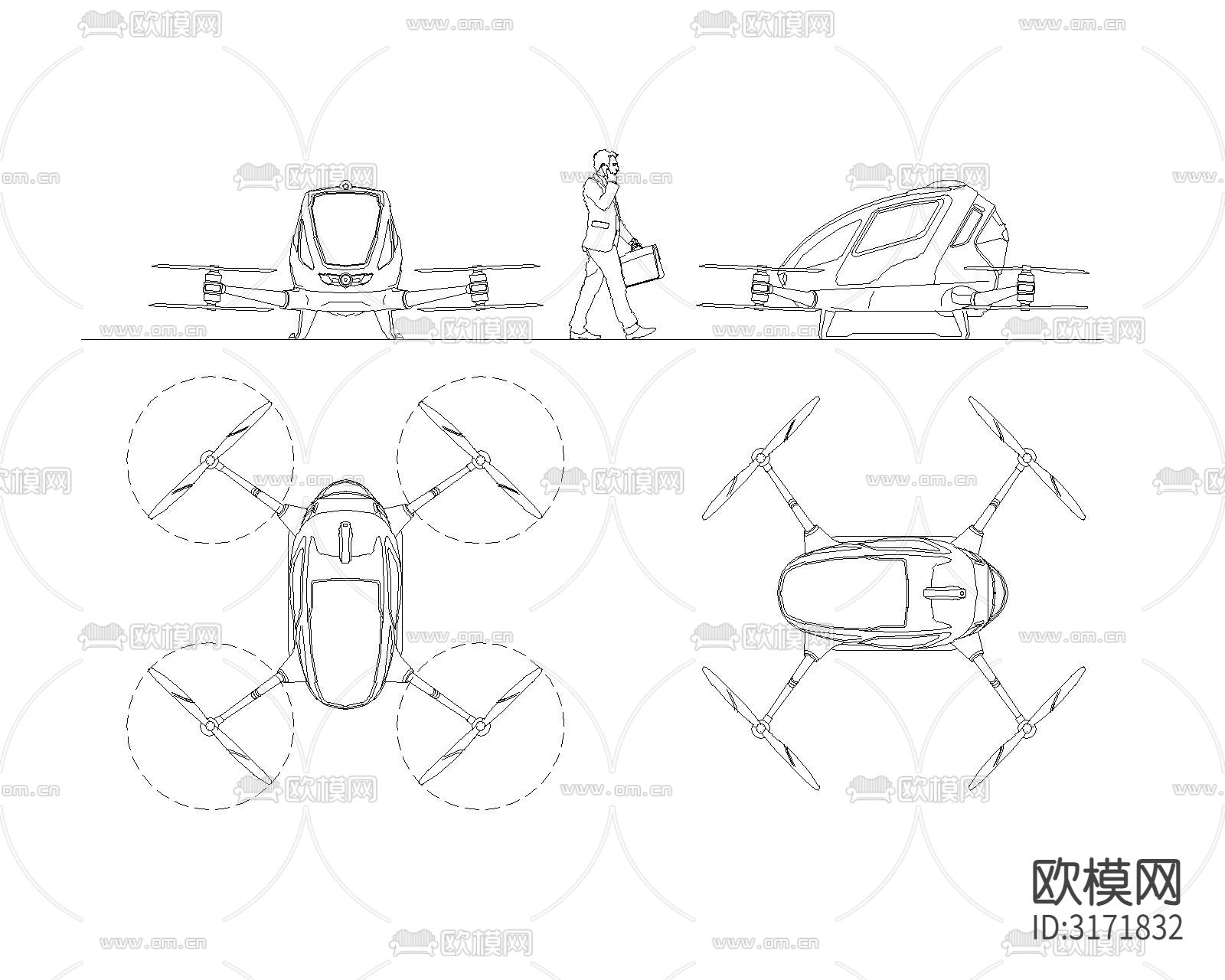 乘客无人机cad大样图下载
