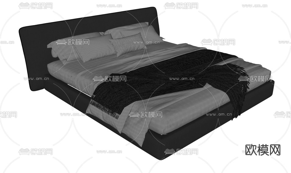 现代双人床su模型下载(渲染图1)