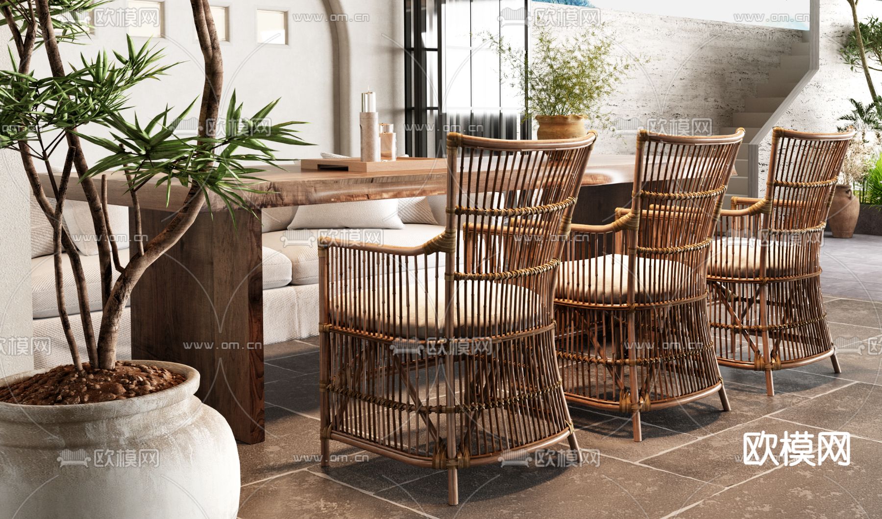 侘寂风民宿餐厅 会客厅su模型下载（渲染图3）