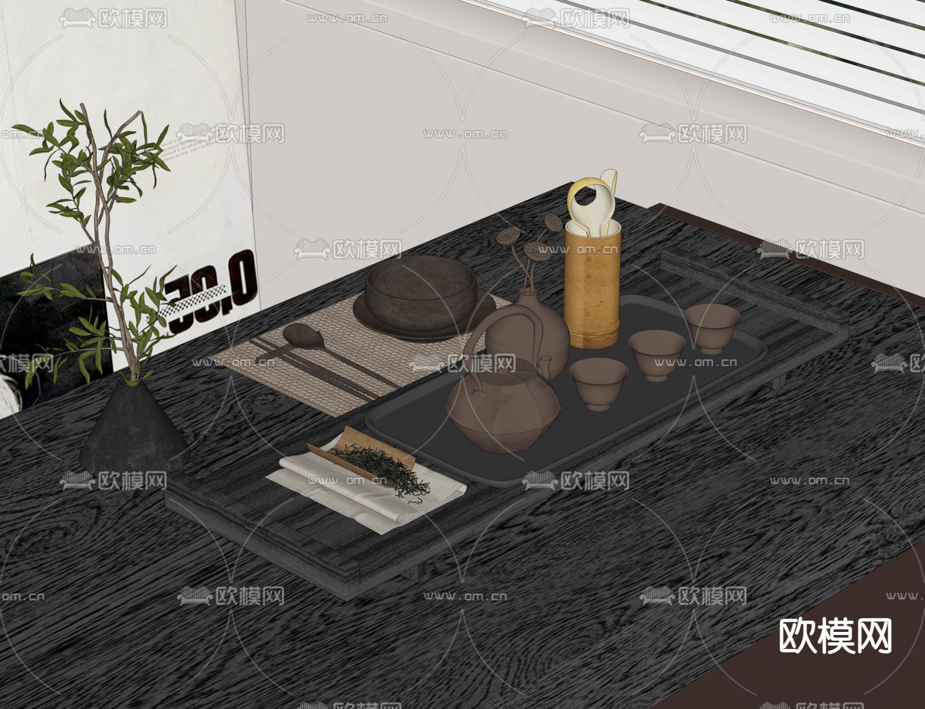茶具 茶壶 茶杯 茶叶su模型下载（渲染图1）