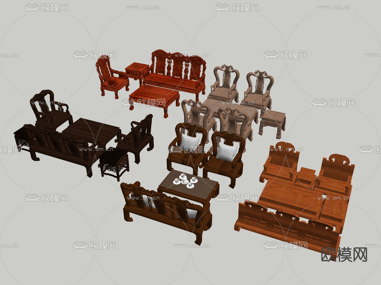 中式沙发 红木家具su模型下载（渲染图1）