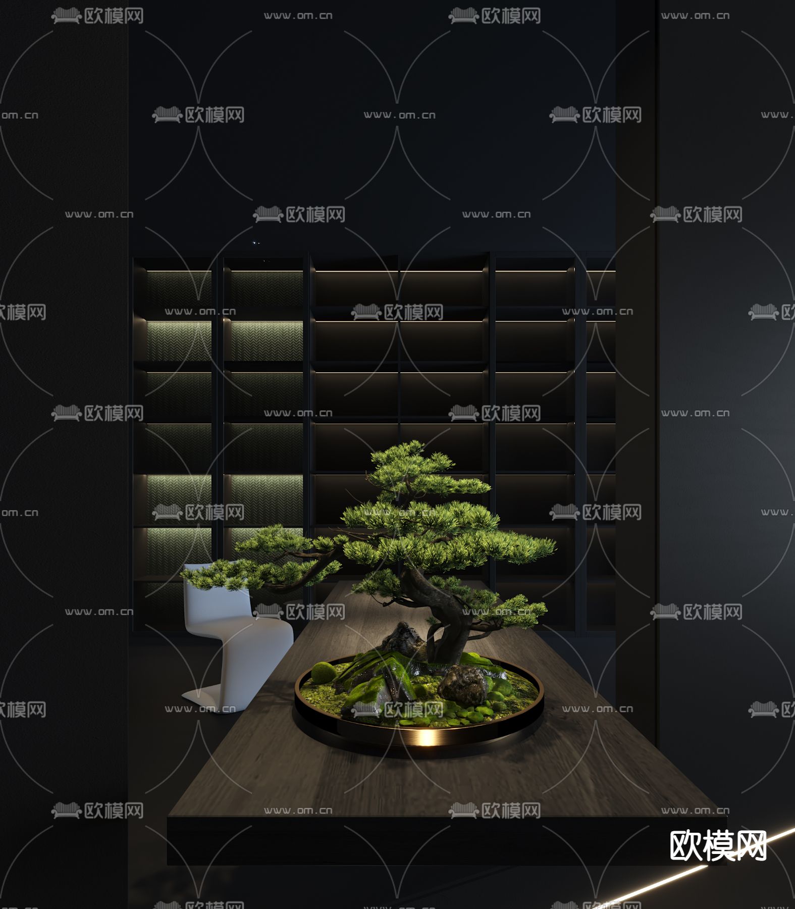 新中式松树盆景su模型下载（渲染图2）