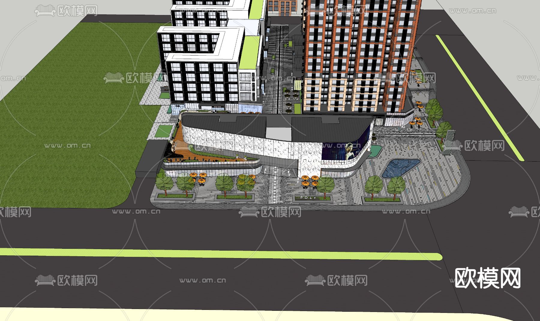 商业街 步行街su模型下载
