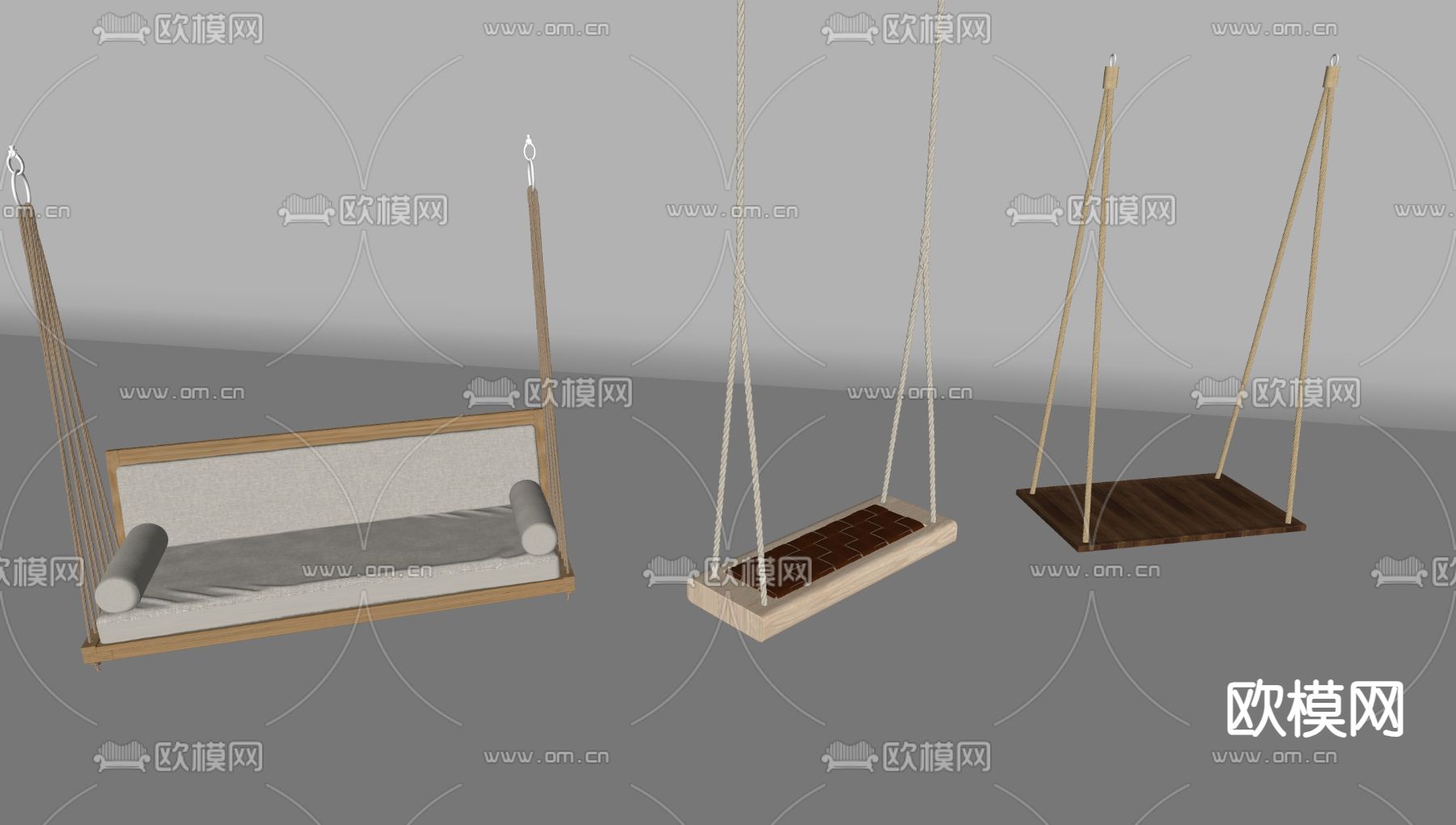 户外秋千 室外吊篮 摇篮椅 吊床 藤椅su模型下载（渲染图2）