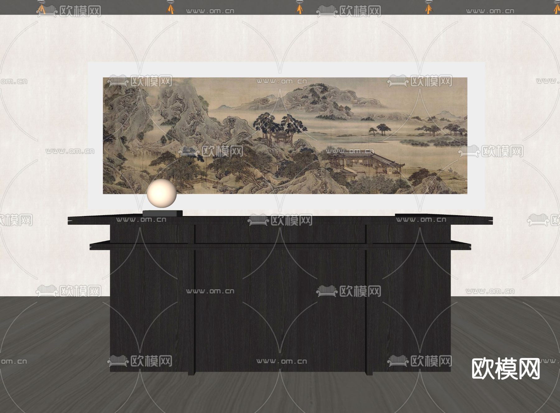 新中式前台 酒店接待台su模型下载（渲染图2）