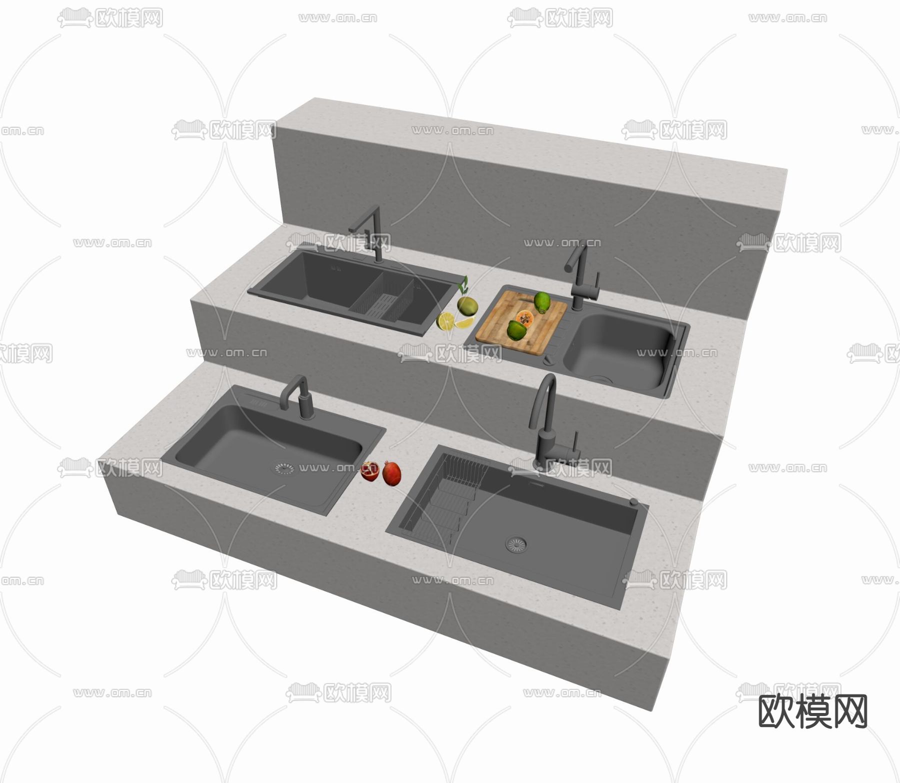 现代洗菜盆 水槽su模型下载（渲染图1）