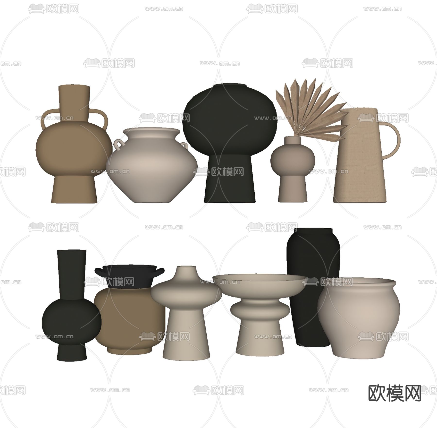 侘寂风陶瓷器皿 陶罐su模型下载（渲染图1）