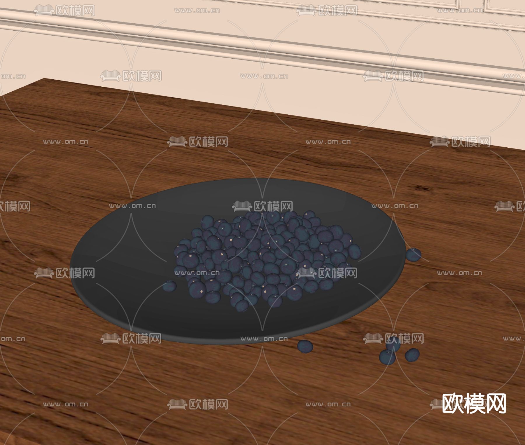 现代蓝莓 水果 果盘su模型下载（渲染图1）