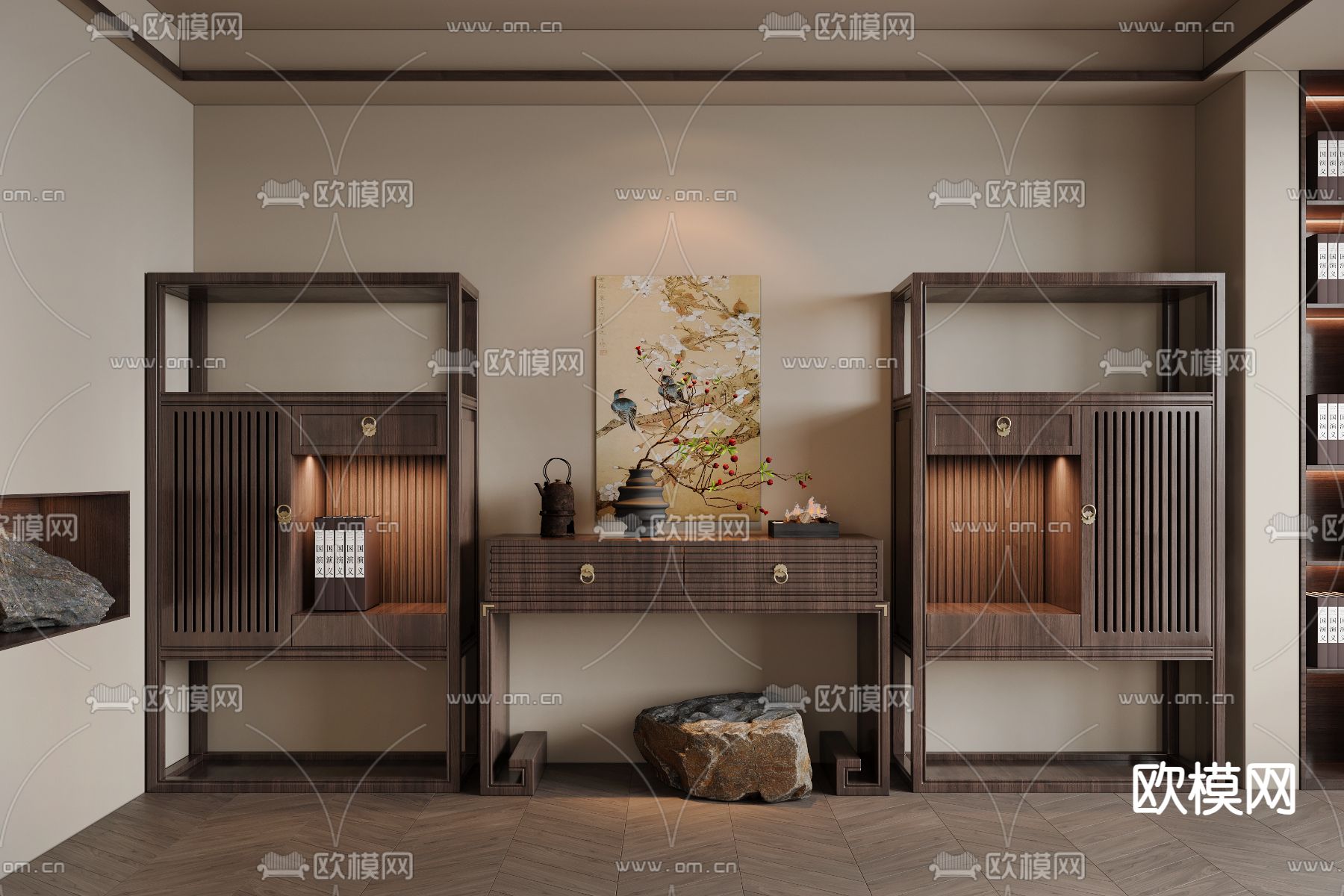 新中式博古架3d模型下载