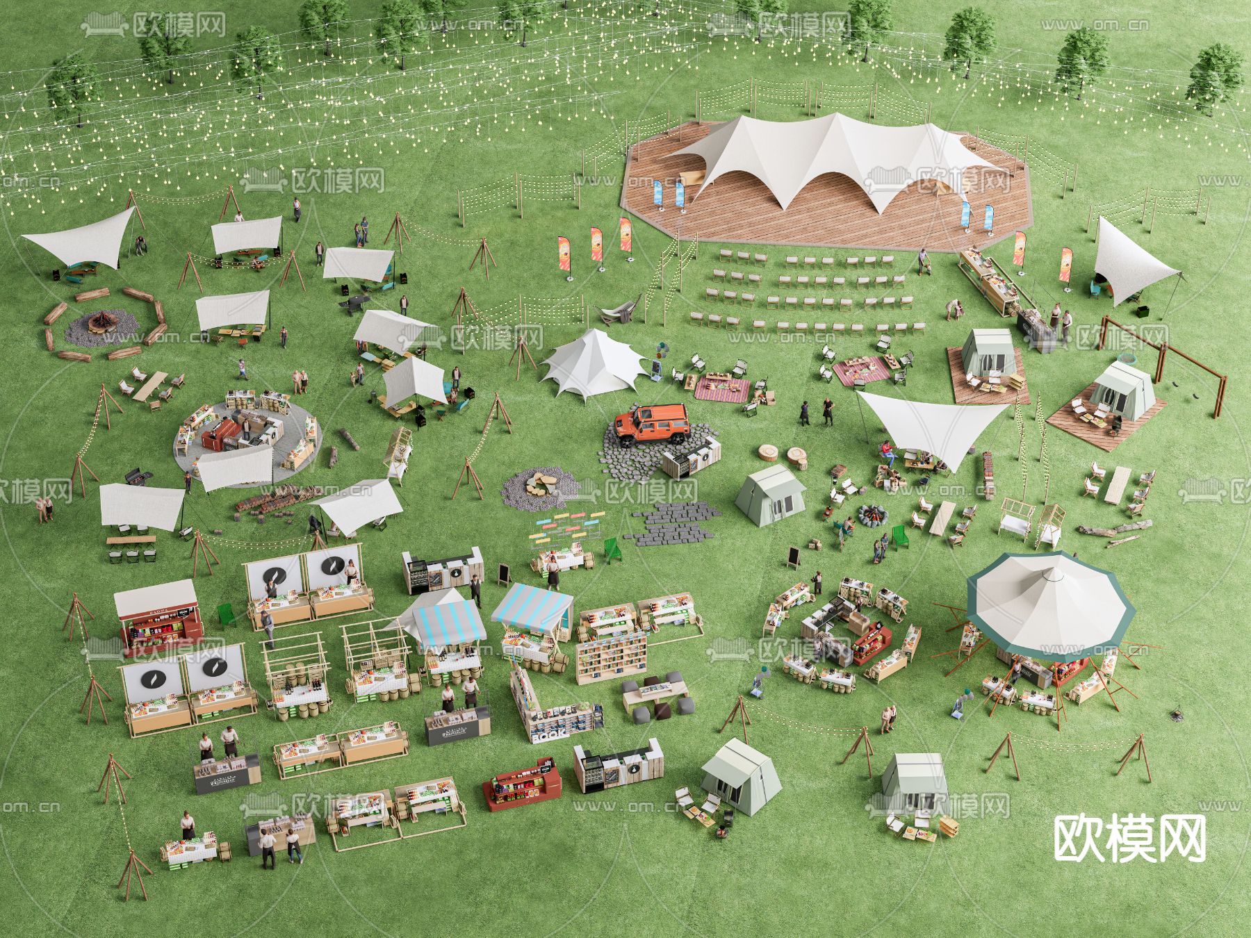 露营公园 露营帐篷su模型下载（渲染图2）
