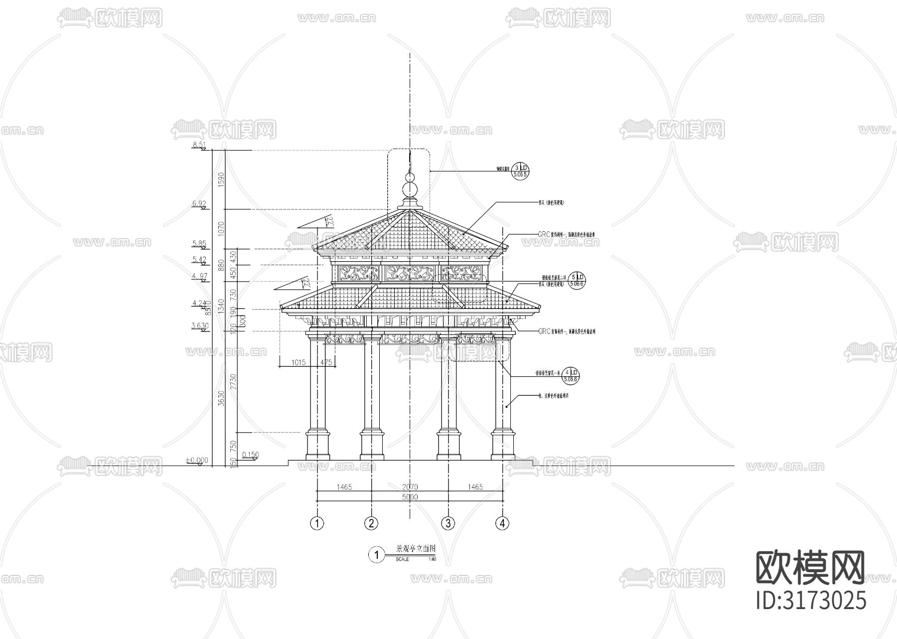 欧式双层六角亭cad大样图下载（渲染图2）