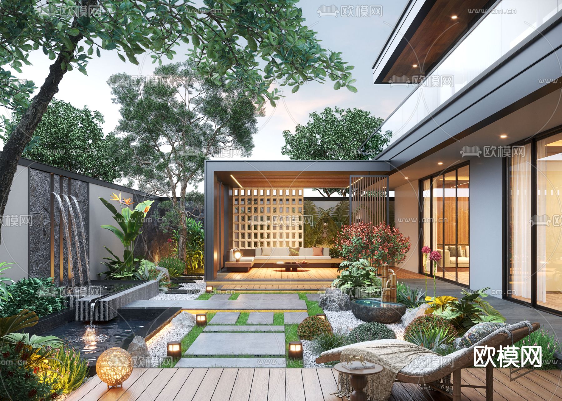 现代庭院景观 花园3d模型下载