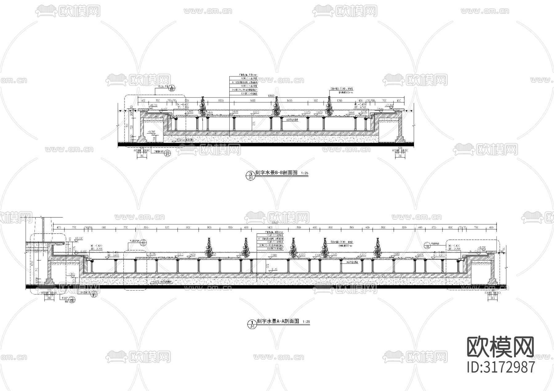 现代刻字镜面水景cad大样图下载（渲染图10）