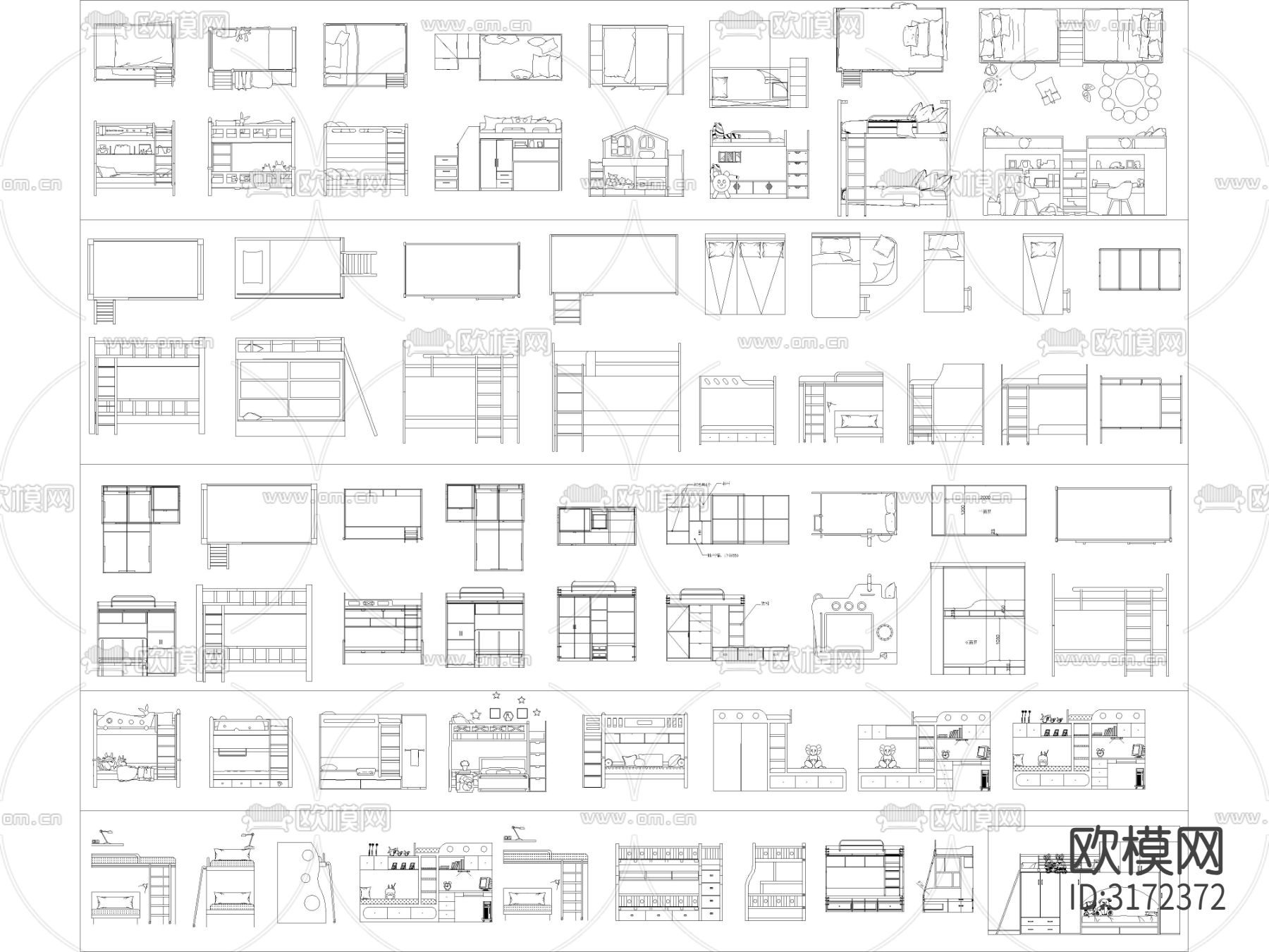 上下床高低床 双层床儿童床cad图库下载（渲染图9）