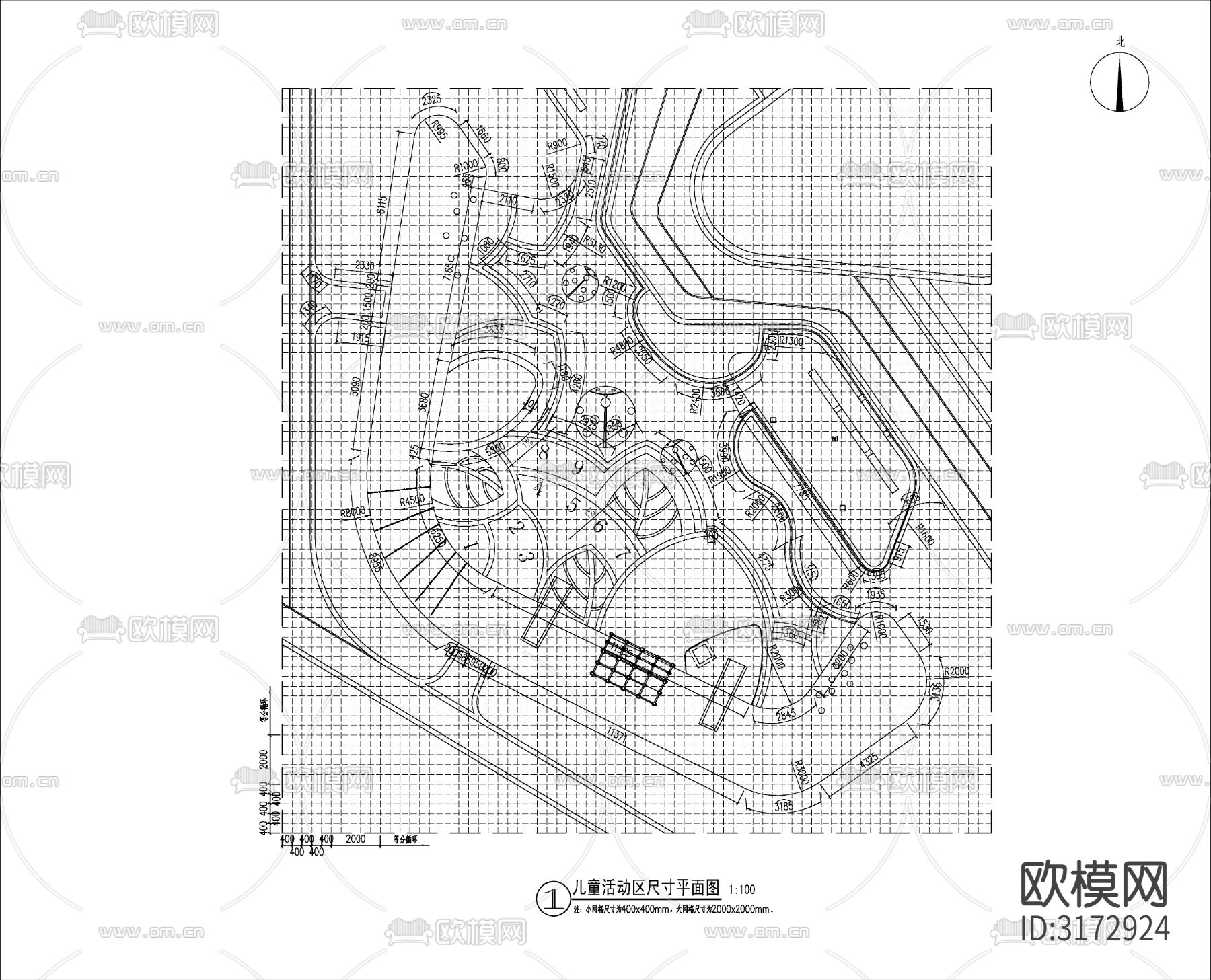 儿童活动场地 娱乐设施cad大样图下载（渲染图4）