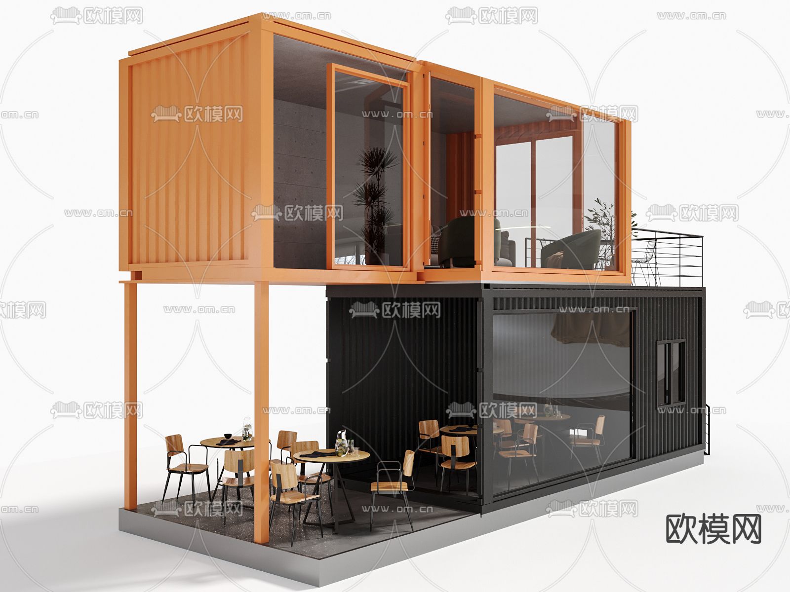 集装箱咖啡店su模型下载（渲染图2）