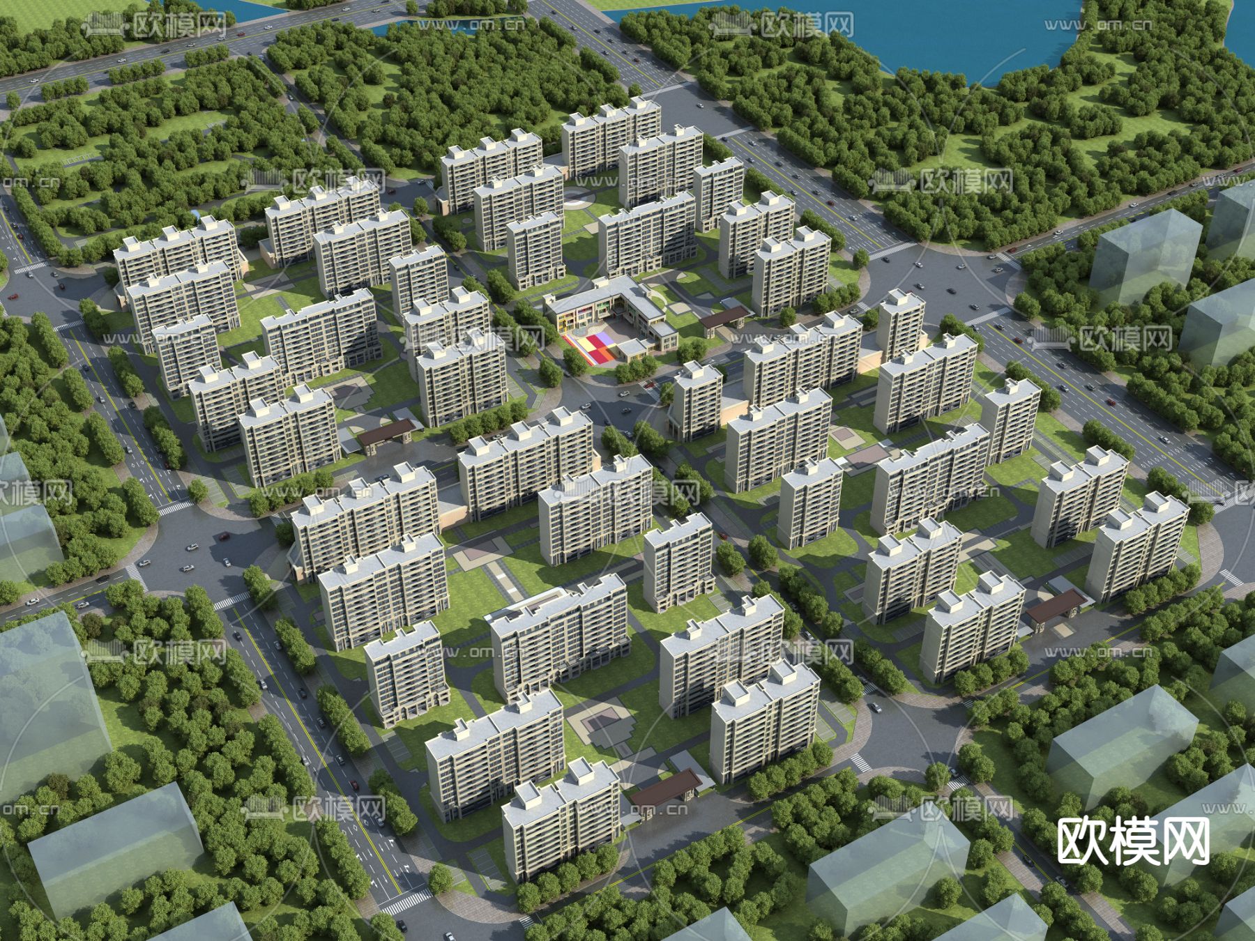 住宅楼鸟瞰3d模型下载