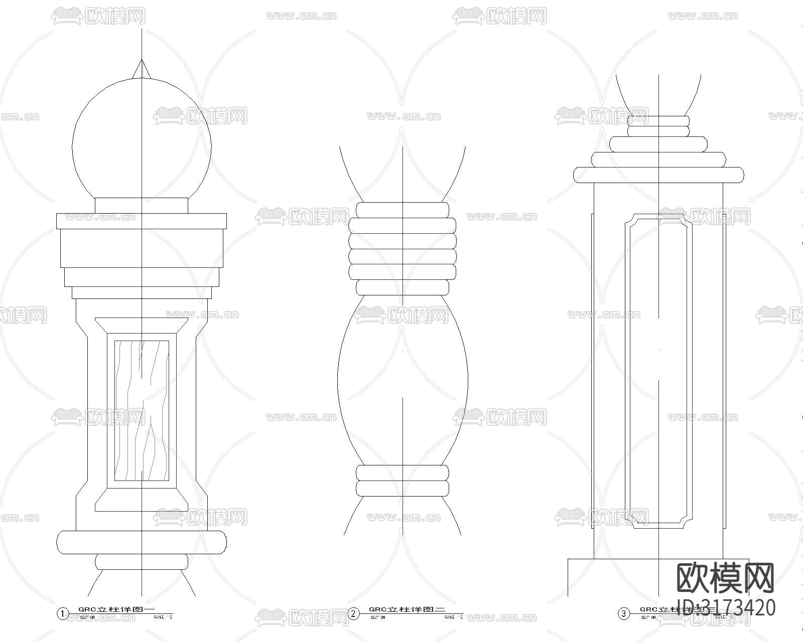 欧式装饰柱cad大样图下载（渲染图2）