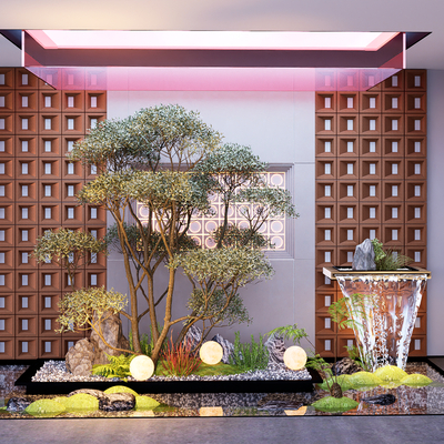  室内景观造景 景观小品 流水景墙su模型 