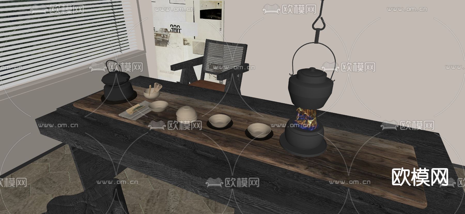 侘寂茶具 茶壶su模型下载（渲染图1）